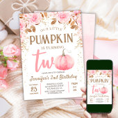 秋パンプキンピンク&金ゴールドガールフローラ2nd誕生日 招待状