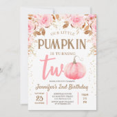 秋パンプキンピンク&金ゴールドガールフローラ2nd誕生日 招待状 (正面)