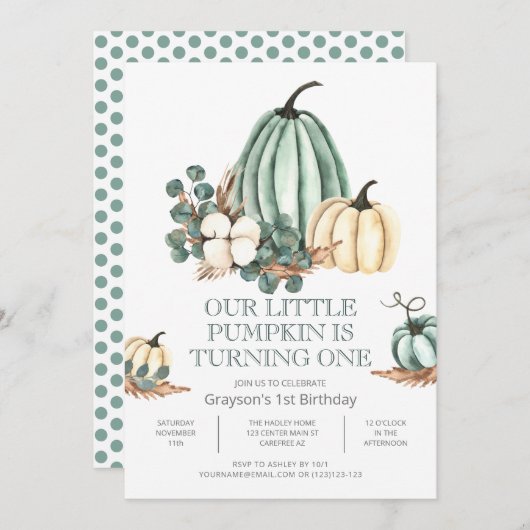 秋パンプキンファームハウス1st誕生日パーティー 招待状 (正面/裏面)