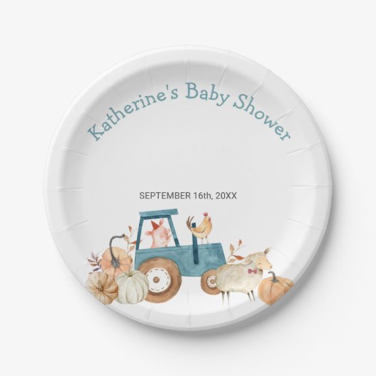秋パンプキンファーム動物トラクターフローラ ペーパープレート (正面)