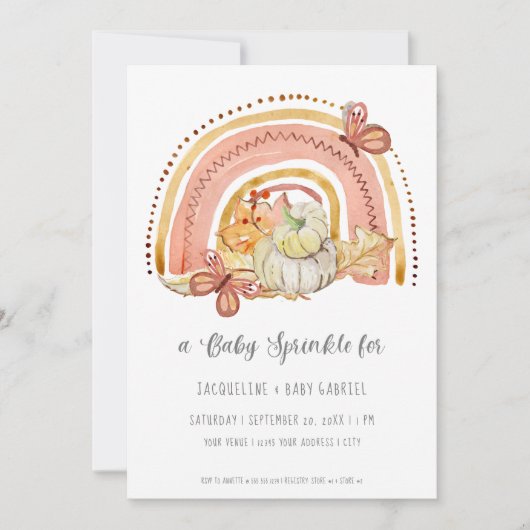 秋パンプキンフリージレインボーマスタードピーチベビー 招待状 (正面)