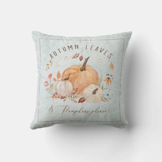 秋パンプキンフローラダスティブルーウォーターカラーフリージ クッション (裏面)