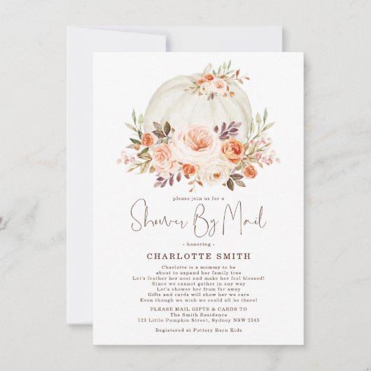 秋パンプキンフローラニュートラルベビーシャワーバイメール 招待状 (正面)