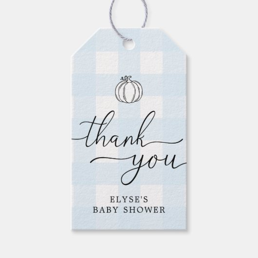 秋パンプキンブルーギンガムサンキューメッセージカード ギフトタグ (正面)