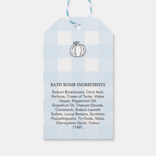 秋パンプキンブルーギンガムバスボムメッセージカード ギフトタグ (裏面)