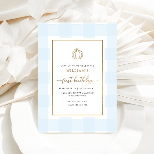 秋パンプキンブルージンガム誕生日フォイル招待状 箔招待状