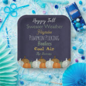 秋パンプキンブルー背景パーティの招待状 ペーパープレート (パーティー)