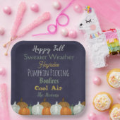 秋パンプキンブルー背景パーティの招待状 ペーパープレート (パーティー)