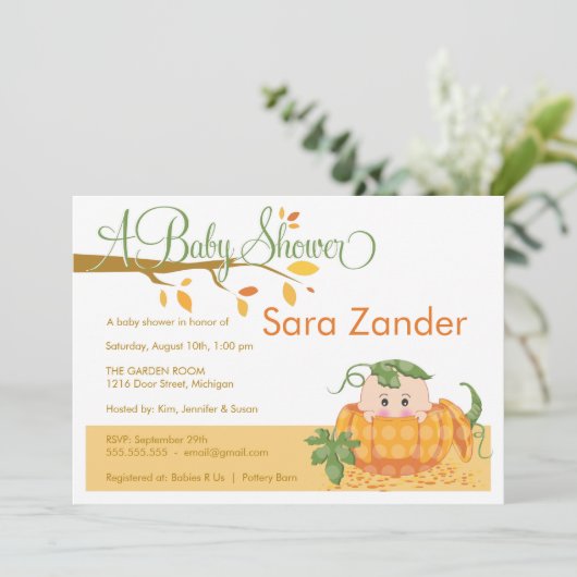 秋パンプキンベビーシャワー招待状 招待状 (スタンド正面)