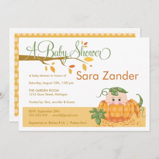 秋パンプキンベビーシャワー招待状 招待状 (正面/裏面)