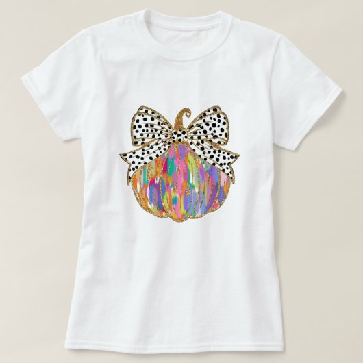 秋パンプキンボウグリッター女性 Tシャツ (デザイン正面)