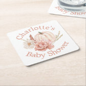 秋パンプキンボホフローラベビーシャワー スクエアペーパーコースター (アングル)