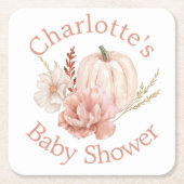 秋パンプキンボホフローラベビーシャワー スクエアペーパーコースター (正面)