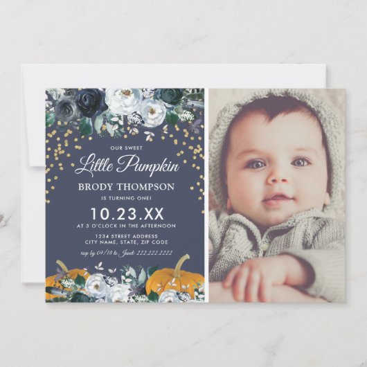 秋パンプキンボーイ1st誕生日パーティー 招待状 (正面)