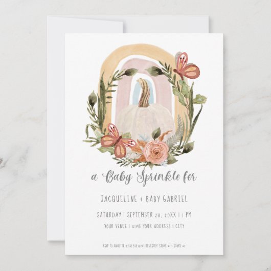 秋パンプキンレインボーマスタードブルー赤面フローラアート 招待状 (正面)