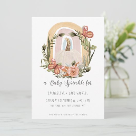 秋パンプキンレインボーマスタードブルー赤面フローラアート 招待状 (スタンド正面)