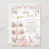 秋パンプキンレッツパー – ティーパーティーガールズ誕生日 招待状 (正面)