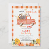 秋パンプキンレッドトラックウォーターカラーバースデー 招待状 (正面)