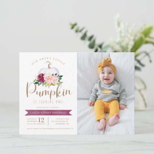 秋パンプキン誕生日フォト招待状カスタムエイジ 招待状 (スタンド正面)