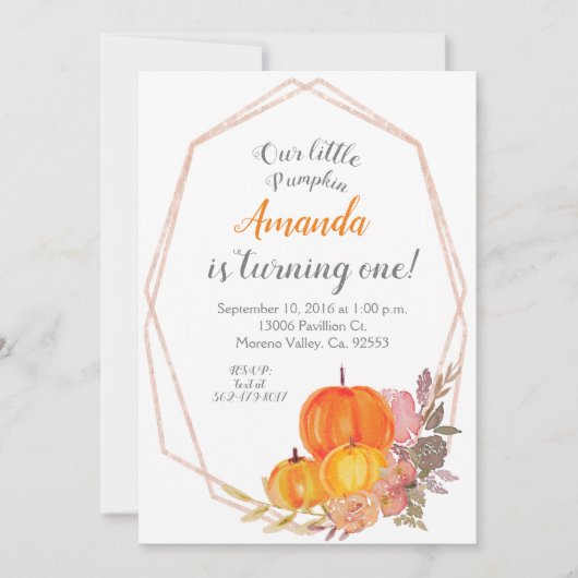 秋パンプキン3歳誕生日招待状 招待状 (正面)