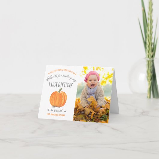 秋パンプキン |第1誕生日写真ありがとう サンキューカード (正面)