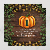 秋パンプキ素朴ングリーンと金ゴールドアイビー誕生日 招待状 (正面/裏面)