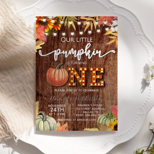 秋パンプキ素朴ンファースト誕生日招待状 招待状