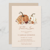 秋パンプキ素朴ンフローラブライダルシャワー 招待状 (正面/裏面)