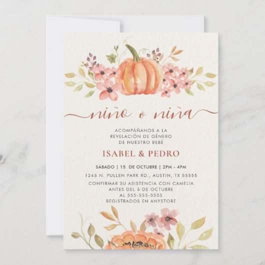 秋パンプキ素朴ンボホスペインのジェンダー 招待状 (正面)