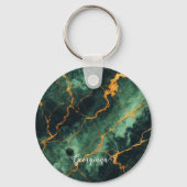 秋パーソナライズされたの森グリーン&金ゴールド大理石 キーホルダー (正面)