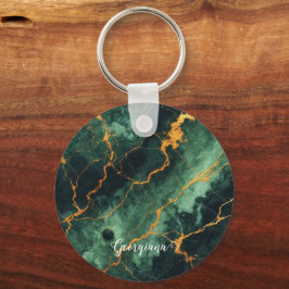 秋パーソナライズされたの森グリーン&金ゴールド大理石 キーホルダー