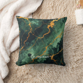 秋パーソナライズされたの森グリーン&金ゴールド大理石 クッション
