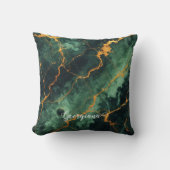秋パーソナライズされたの森グリーン&金ゴールド大理石 クッション (正面)