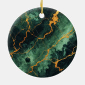 秋パーソナライズされたの森グリーン&金ゴールド大理石 セラミックオーナメント (裏面)