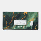 秋パーソナライズされたの森グリーン&金ゴールド大理石 デスクマット (キーボード&マウス)
