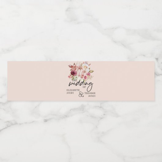 秋パーソナライズされたの結婚ピンクのカボチャ ペットボトルラベル (シングルラベル)