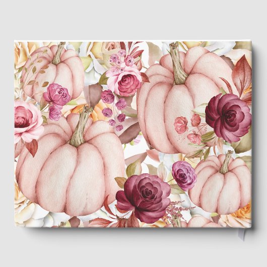 秋パーソナライズされたの結婚ピンクのバーガンディのカボチャ ゲストブック (裏面)