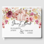 秋パーソナライズされたの結婚ピンクのバーガンディのカボチャ ゲストブック (正面)