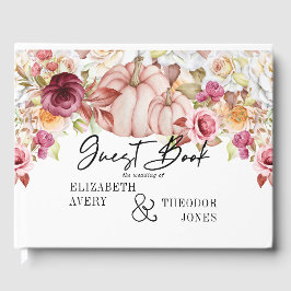 秋パーソナライズされたの結婚ピンクのバーガンディのカボチャ ゲストブック