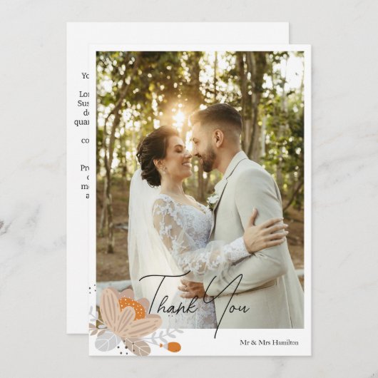 秋パーソナライズされたの結婚花のメッセージ サンキューカード (正面/裏面)