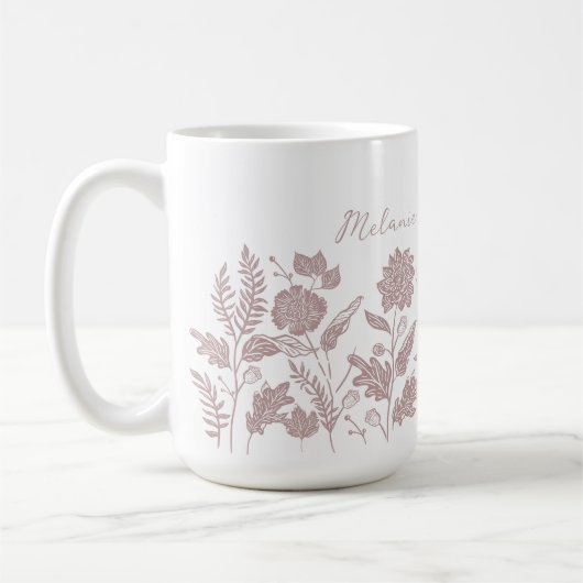 秋パーソナライズされたの花ピンク コーヒーマグカップ (左)
