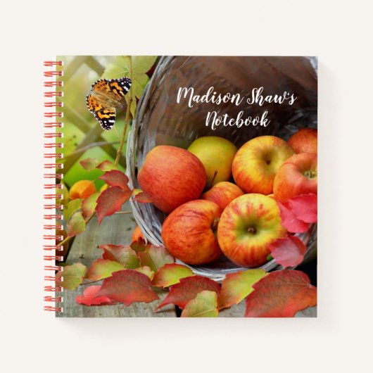 秋パーソナライズされたアップルバスケットカスタム文字 ノートブック (正面)