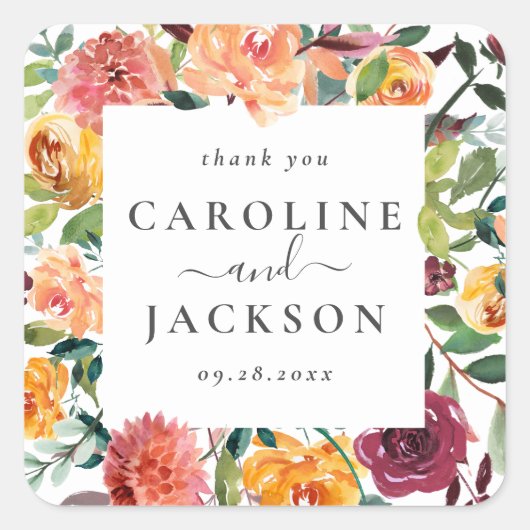 秋パーソナライズされたフローラお願い スクエアシール (正面)