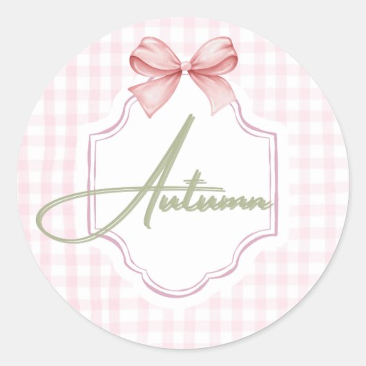 秋パーソナライズされたベビーガール子供部屋ボウ&ギンガム ラウンドシール (正面)