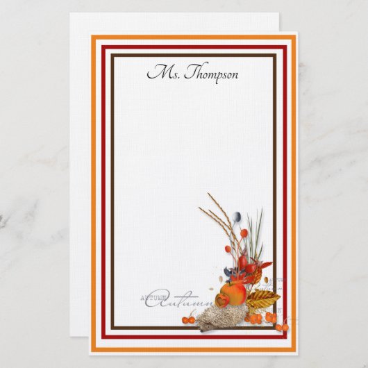 秋パーソナライズされた収穫 便箋 (正面/裏面)