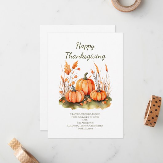 秋パーソナライズされた秋の感謝祭のデイカード ノートカード (正面/裏面インサイチュ)
