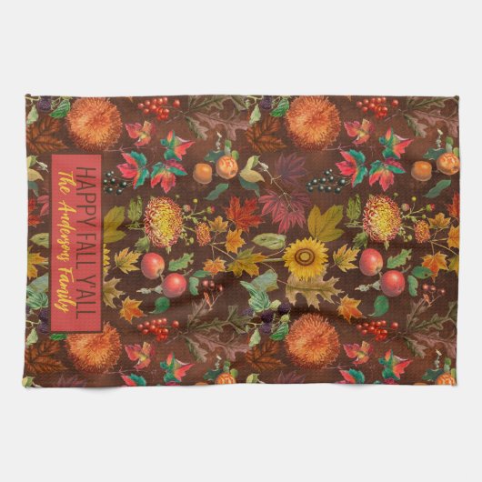 秋パーソナライズされた秋の植物学 キッチンタオル (横)
