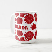 秋パーソナライズされた秋の花かぼちゃ赤 コーヒーマグカップ (正面左)