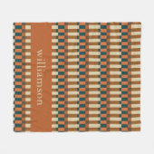 秋パーソナライズされた茶色のジオメトリチェックパターン フリースブランケット (正面(横))