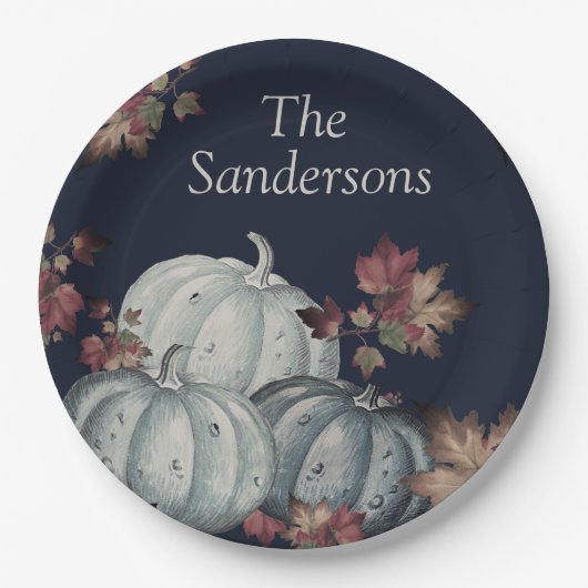 秋パーティーブルーパンプキンハッピーサンクスギビング ペーパープレート (正面)